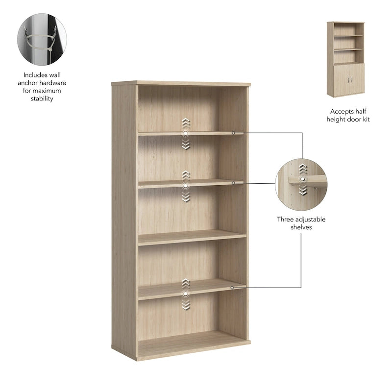 Tall 5-Shelf Bookcase Bookshelf Organizer