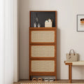 Rattan Shoe Cabinet for Entryway, Free Standing Shoe Rack with 3 Flip Drawers & Pegboard