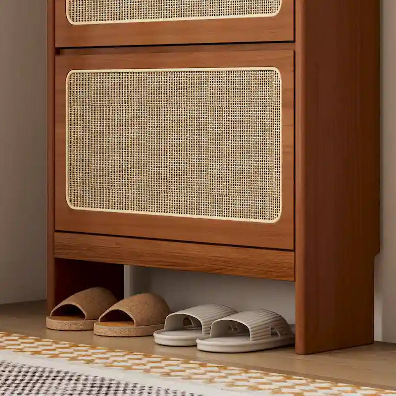 Rattan Shoe Cabinet for Entryway, Free Standing Shoe Rack with 3 Flip Drawers & Pegboard