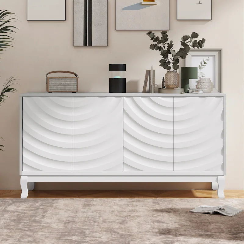 Wavy Pattern Doors Sideboard with Adjustable Shelves