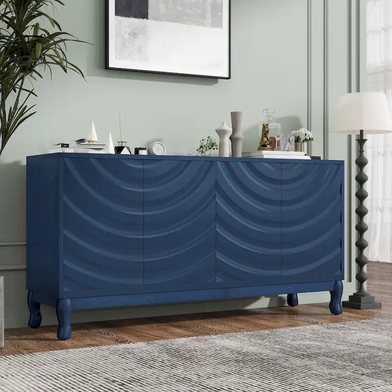 Wavy Pattern Doors Sideboard with Adjustable Shelves