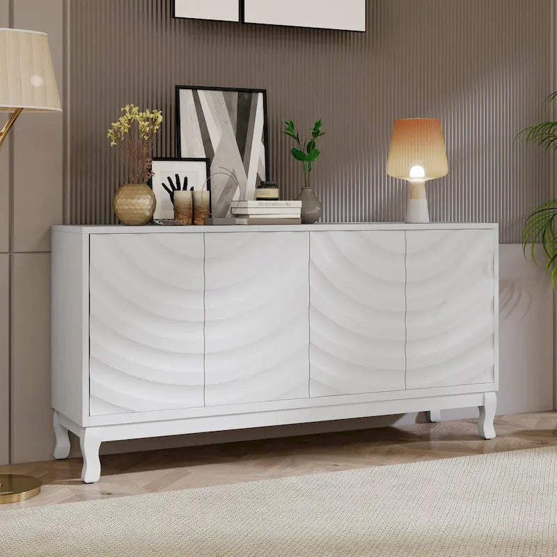 Wavy Pattern Doors Sideboard with Adjustable Shelves