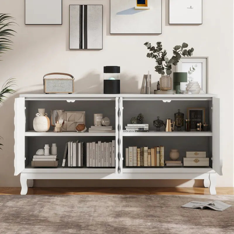 Wavy Pattern Doors Sideboard with Adjustable Shelves