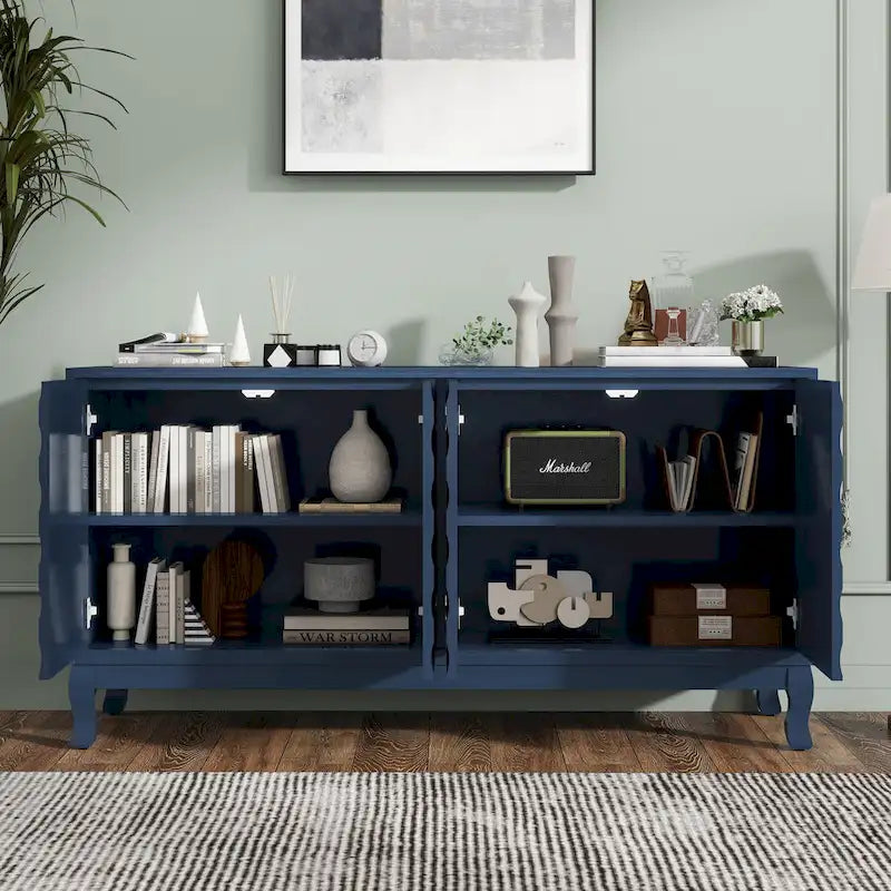 Wavy Pattern Doors Sideboard with Adjustable Shelves