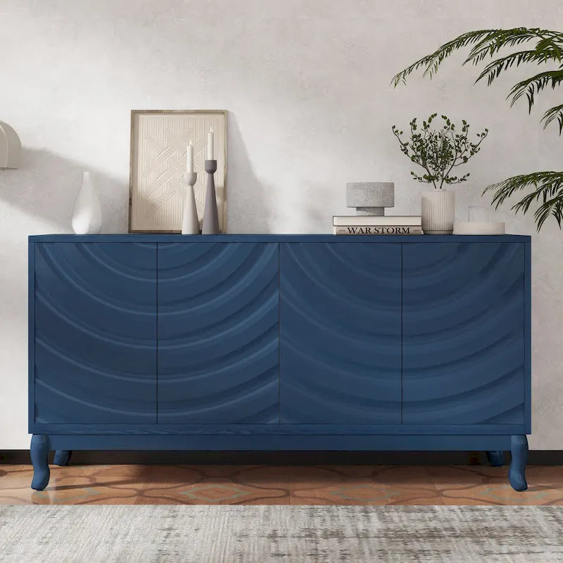 Wavy Pattern Doors Sideboard with Adjustable Shelves
