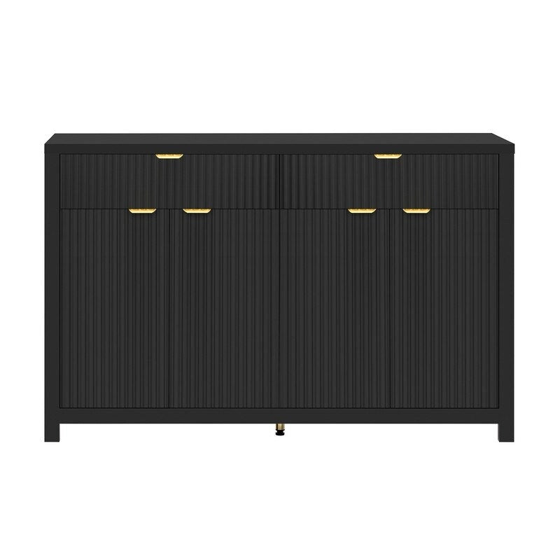 Wave-Patterned Sideboard with 4 Doors, 2 Drawers & 3 Adjustable Shelves