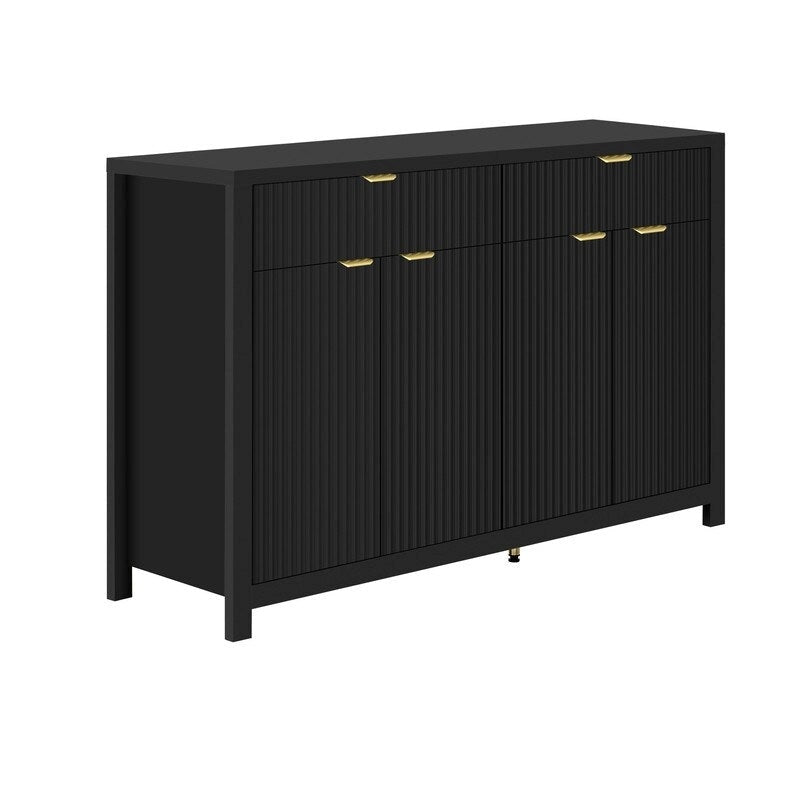 Wave-Patterned Sideboard with 4 Doors, 2 Drawers & 3 Adjustable Shelves