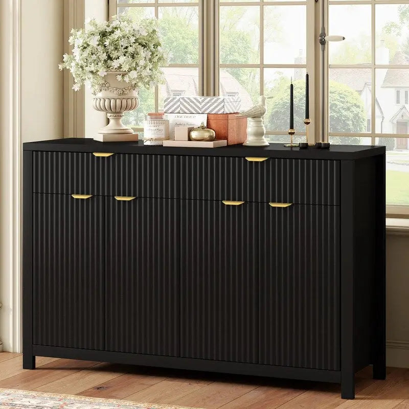 Wave-Patterned Sideboard with 4 Doors, 2 Drawers & 3 Adjustable Shelves