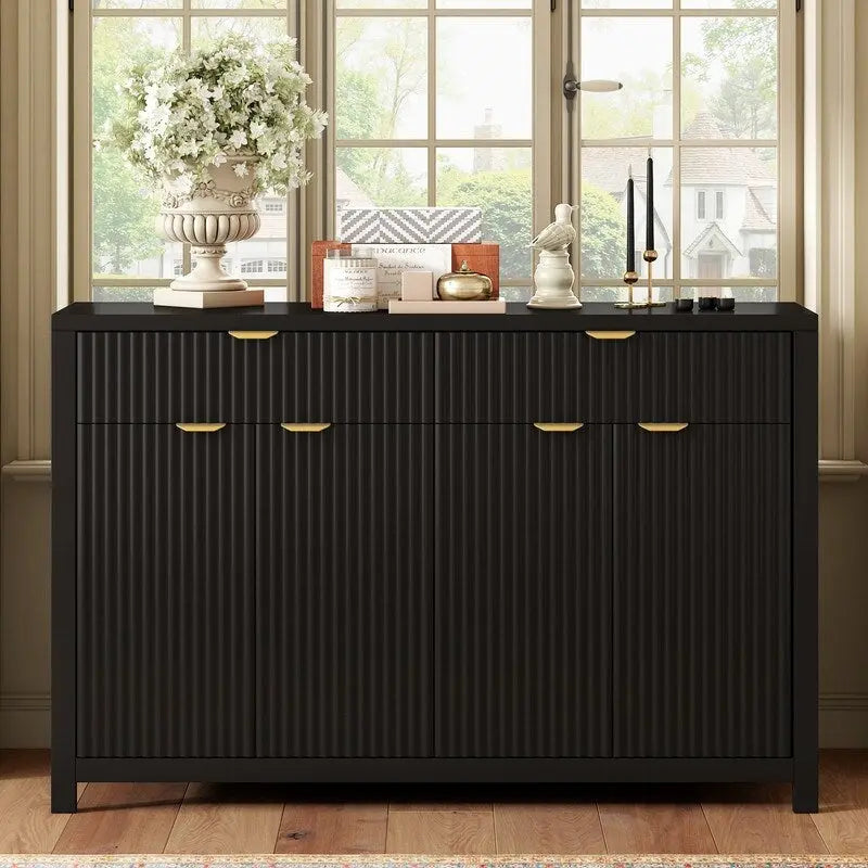 Wave-Patterned Sideboard with 4 Doors, 2 Drawers & 3 Adjustable Shelves