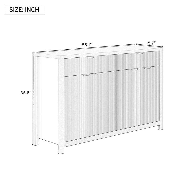Wave-Patterned Sideboard with 4 Doors, 2 Drawers & 3 Adjustable Shelves