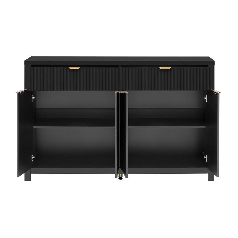 Wave-Patterned Sideboard with 4 Doors, 2 Drawers & 3 Adjustable Shelves