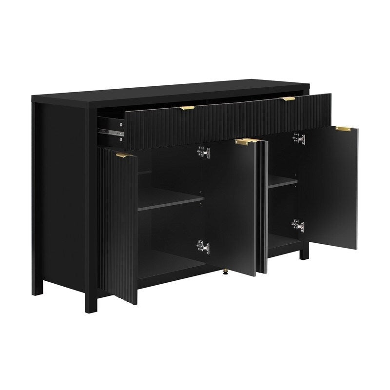Wave-Patterned Sideboard with 4 Doors, 2 Drawers & 3 Adjustable Shelves