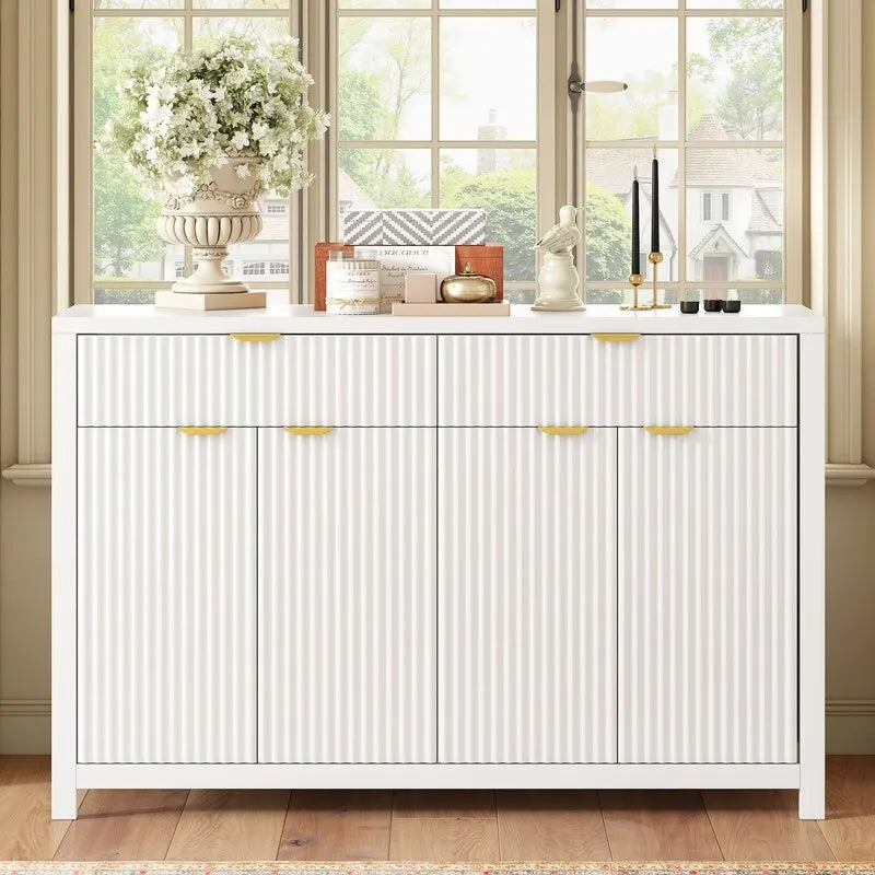 Wave-Patterned Sideboard with 4 Doors, 2 Drawers & 3 Adjustable Shelves