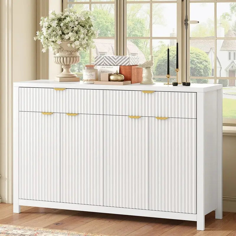 Wave-Patterned Sideboard with 4 Doors, 2 Drawers & 3 Adjustable Shelves