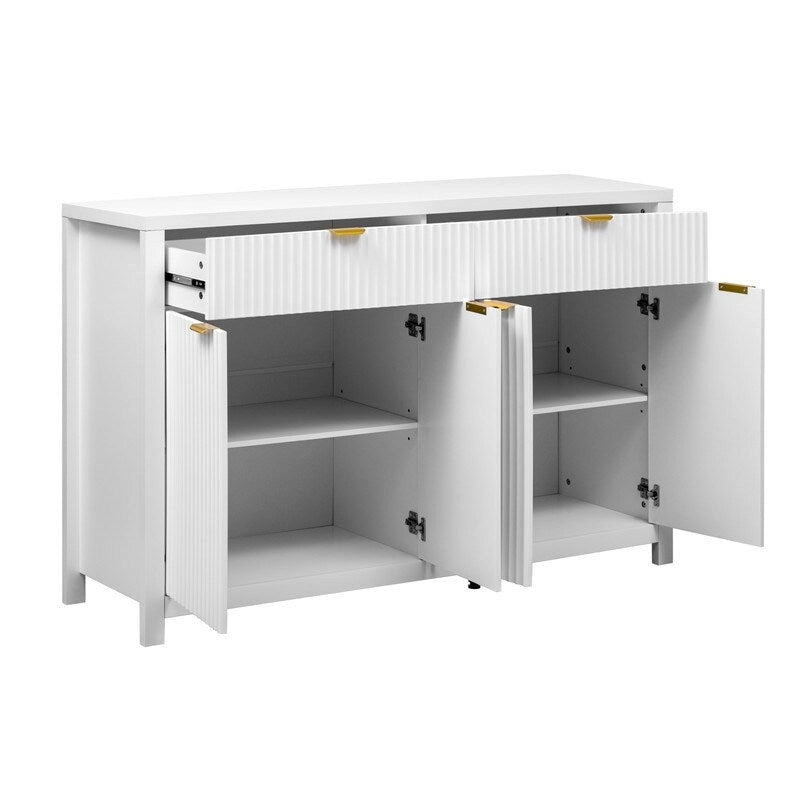 Wave-Patterned Sideboard with 4 Doors, 2 Drawers & 3 Adjustable Shelves