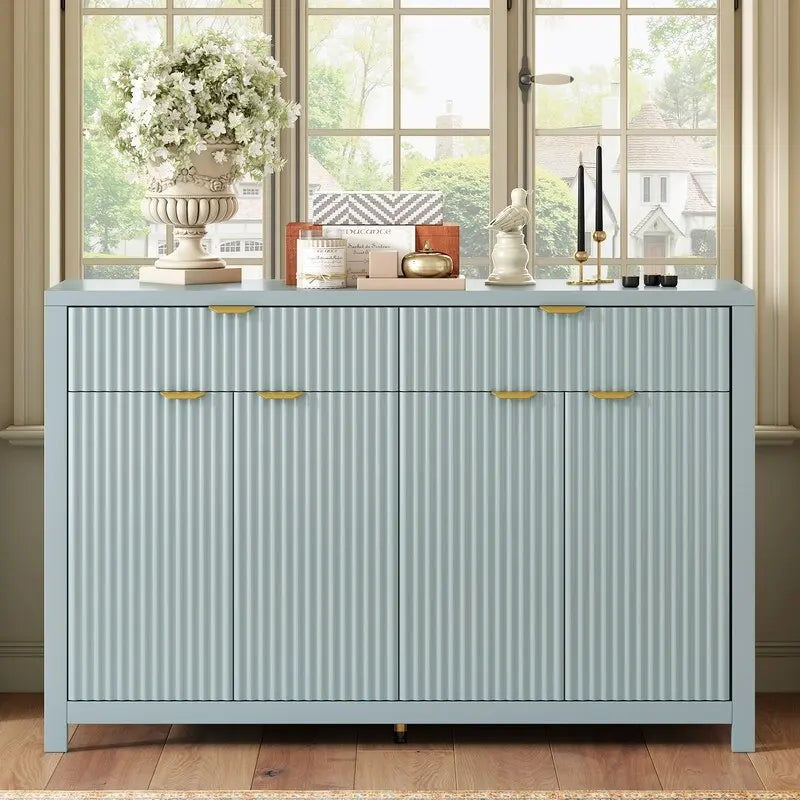 Wave-Patterned Sideboard with 4 Doors, 2 Drawers & 3 Adjustable Shelves