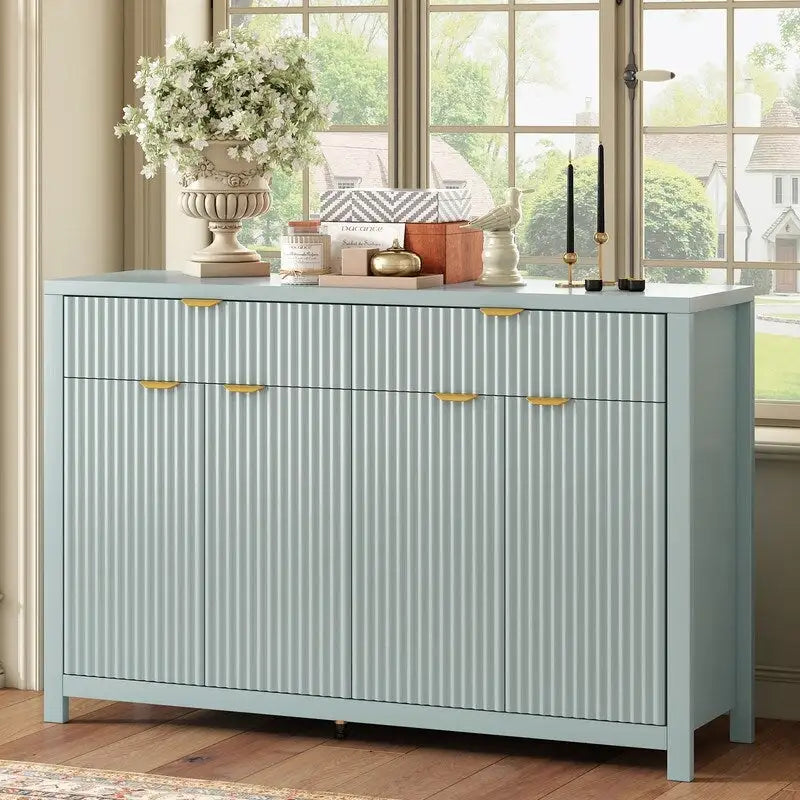 Wave-Patterned Sideboard with 4 Doors, 2 Drawers & 3 Adjustable Shelves