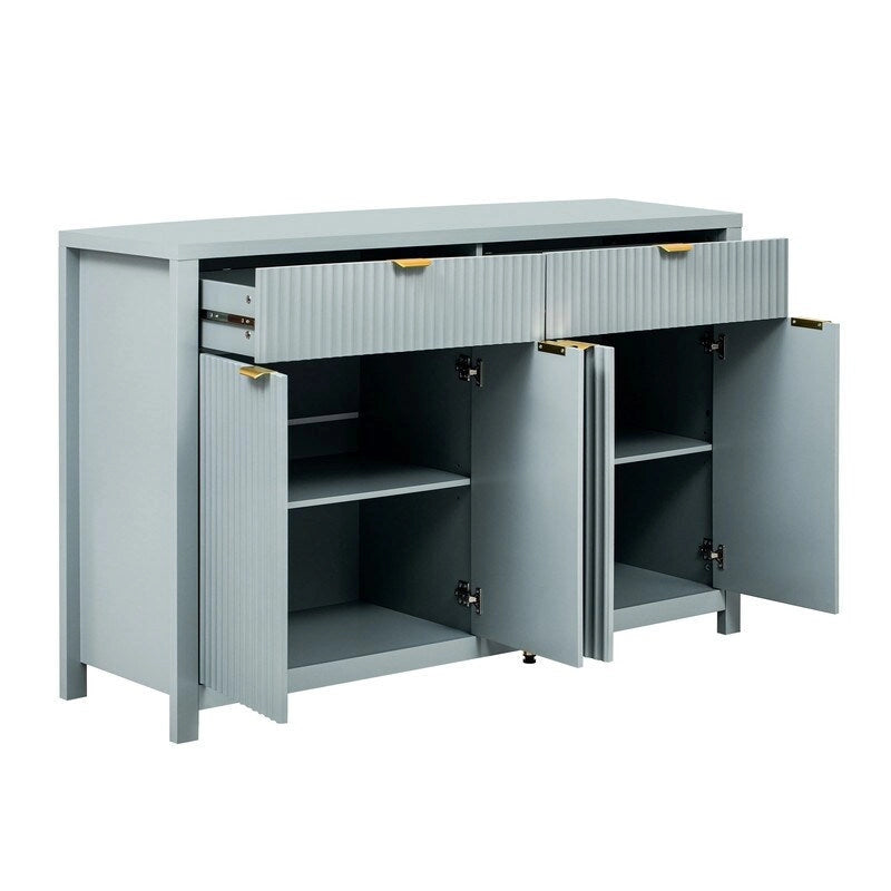 Wave-Patterned Sideboard with 4 Doors, 2 Drawers & 3 Adjustable Shelves