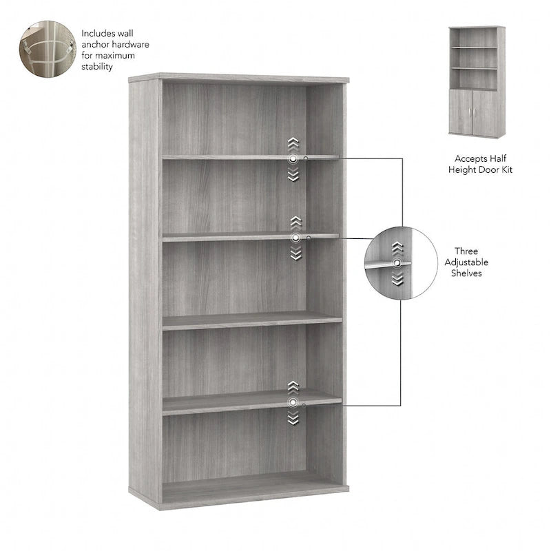 Tall 5 Shelf Bookcase with Doors