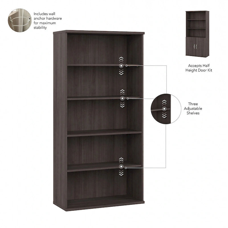 Tall 5 Shelf Bookcase with Doors