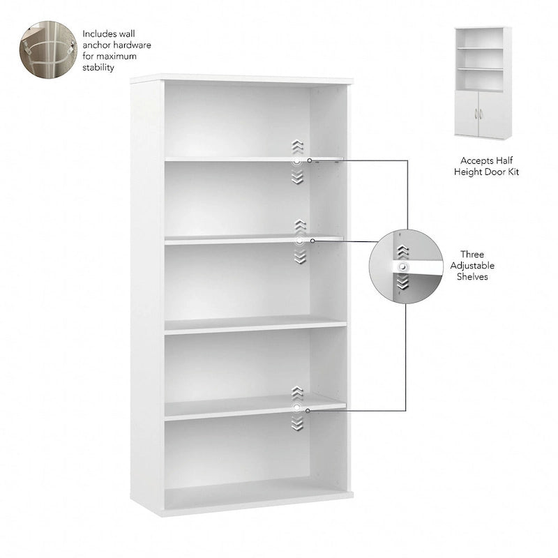 Tall 5 Shelf Bookcase with Doors