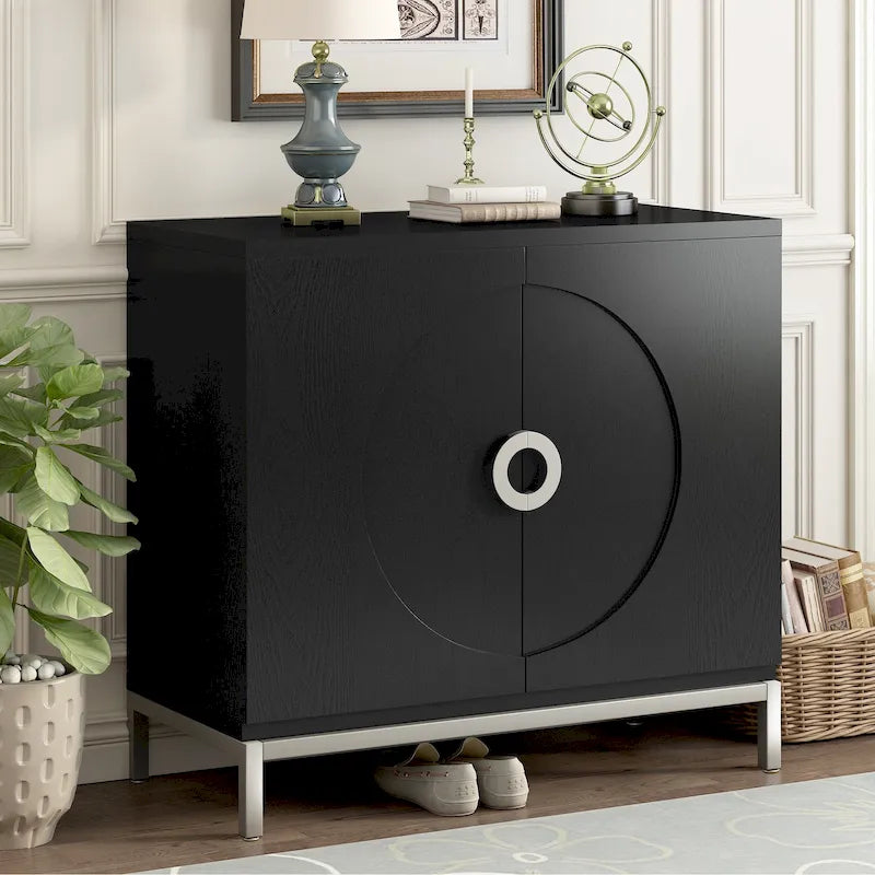 Accent Cabinet with Solid Wood Veneer and Metal Leg Frame