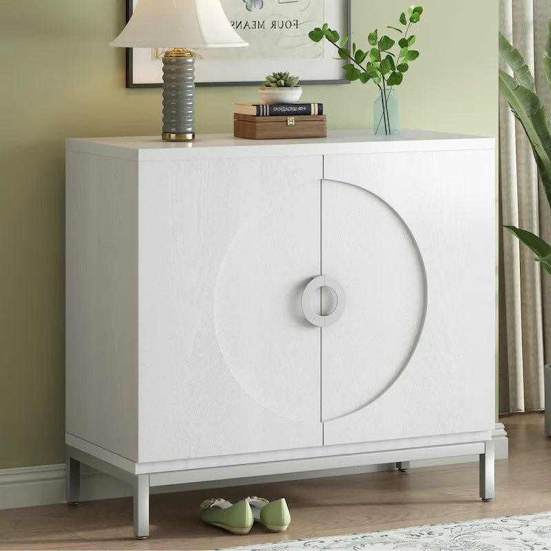 Accent Cabinet with Solid Wood Veneer and Metal Leg Frame