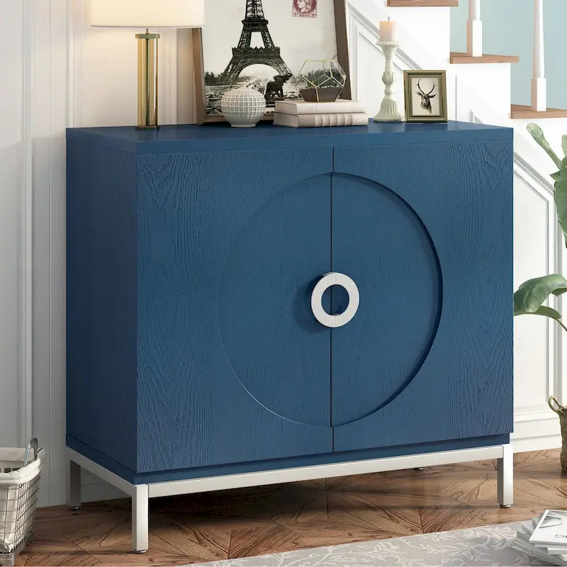 Accent Cabinet with Solid Wood Veneer and Metal Leg Frame