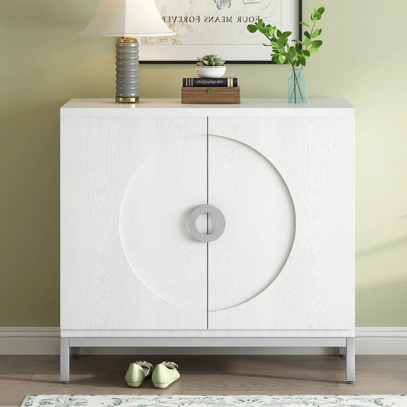 Accent Cabinet with Solid Wood Veneer and Metal Leg Frame