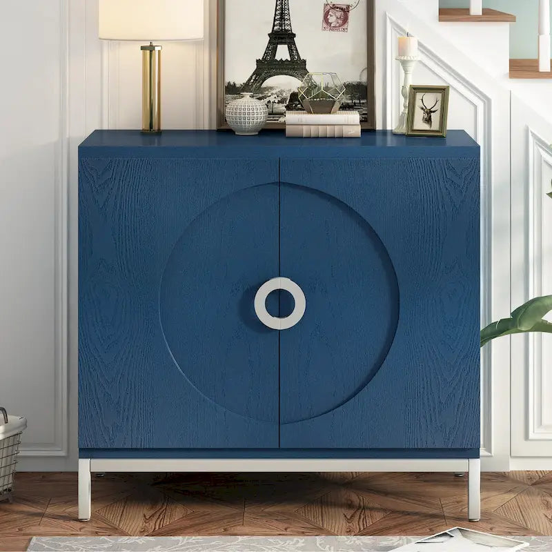 Accent Cabinet with Solid Wood Veneer and Metal Leg Frame