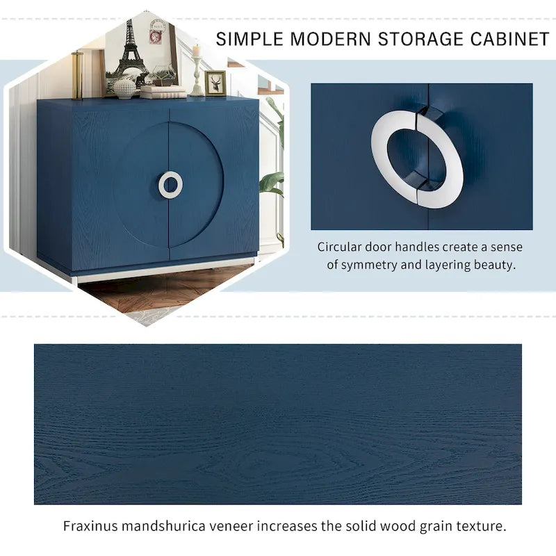Accent Cabinet with Solid Wood Veneer and Metal Leg Frame
