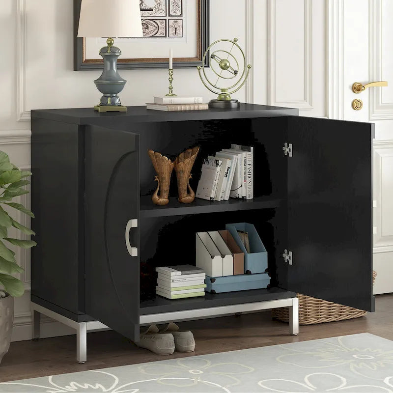 Accent Cabinet with Solid Wood Veneer and Metal Leg Frame