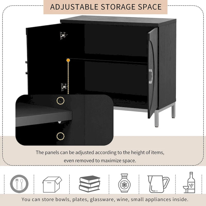 Accent Cabinet with Solid Wood Veneer and Metal Leg Frame