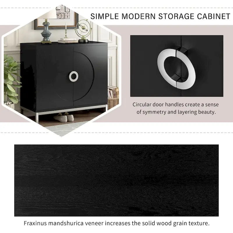 Accent Cabinet with Solid Wood Veneer and Metal Leg Frame