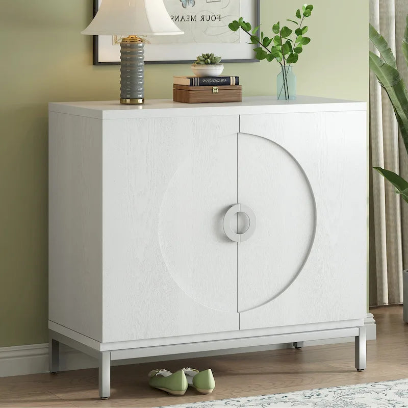Accent Cabinet with Solid Wood Veneer and Metal Leg Frame