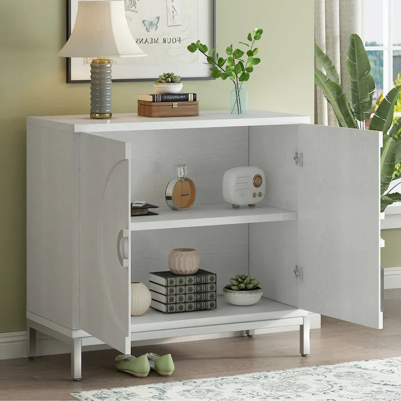 Accent Cabinet with Solid Wood Veneer and Metal Leg Frame