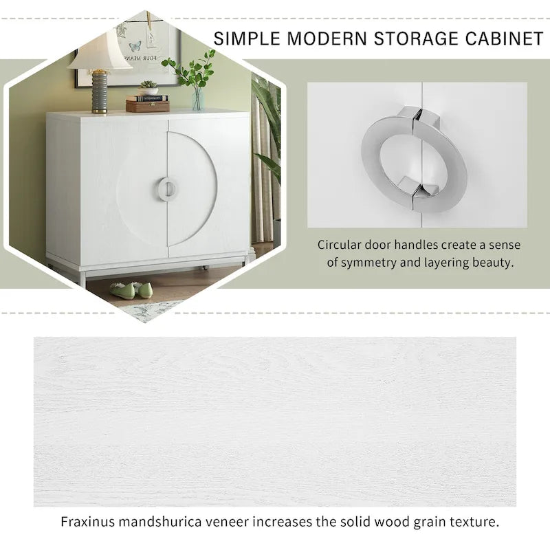 Accent Cabinet with Solid Wood Veneer and Metal Leg Frame