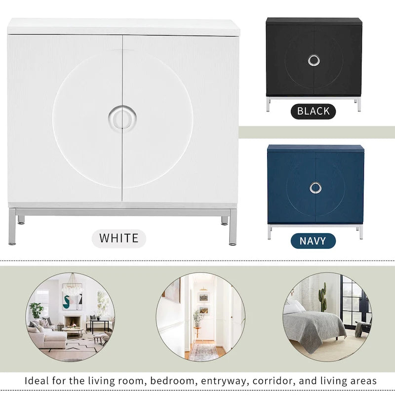 Accent Cabinet with Solid Wood Veneer and Metal Leg Frame