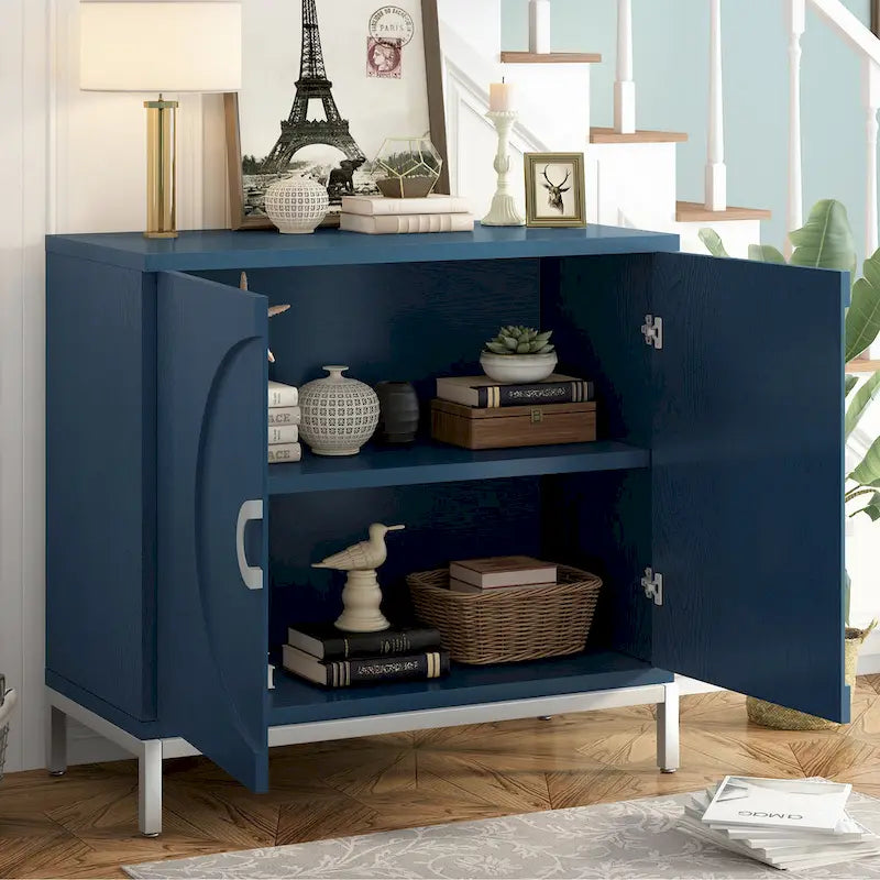 Accent Cabinet with Solid Wood Veneer and Metal Leg Frame