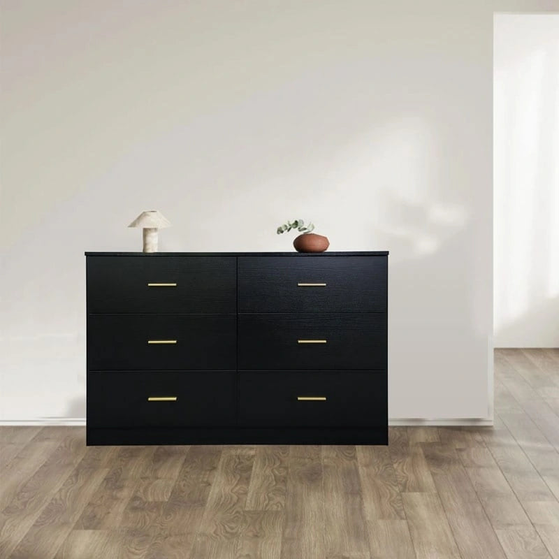 Black 6-Drawer Dresser for Bedroom