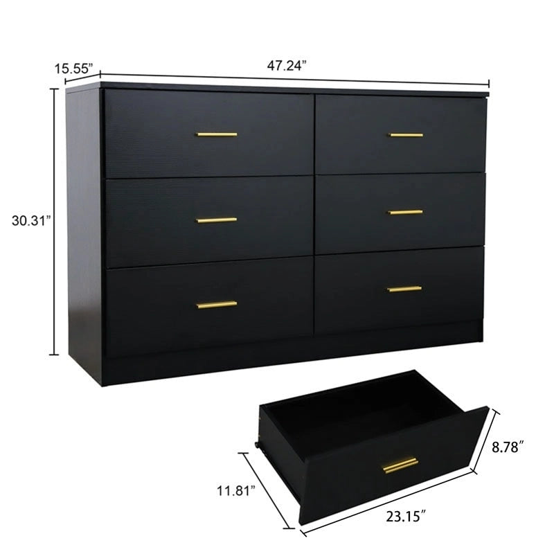 Black 6-Drawer Dresser for Bedroom