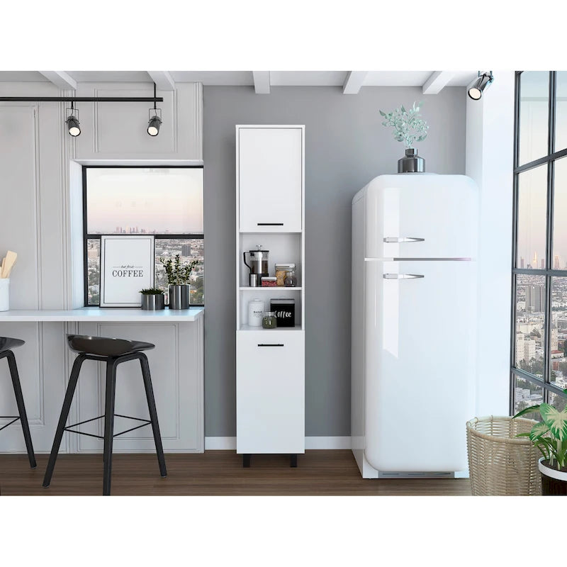Pantry with 2 Cabinets and 2 Open Shelves, Aluminum Handles and Hinges