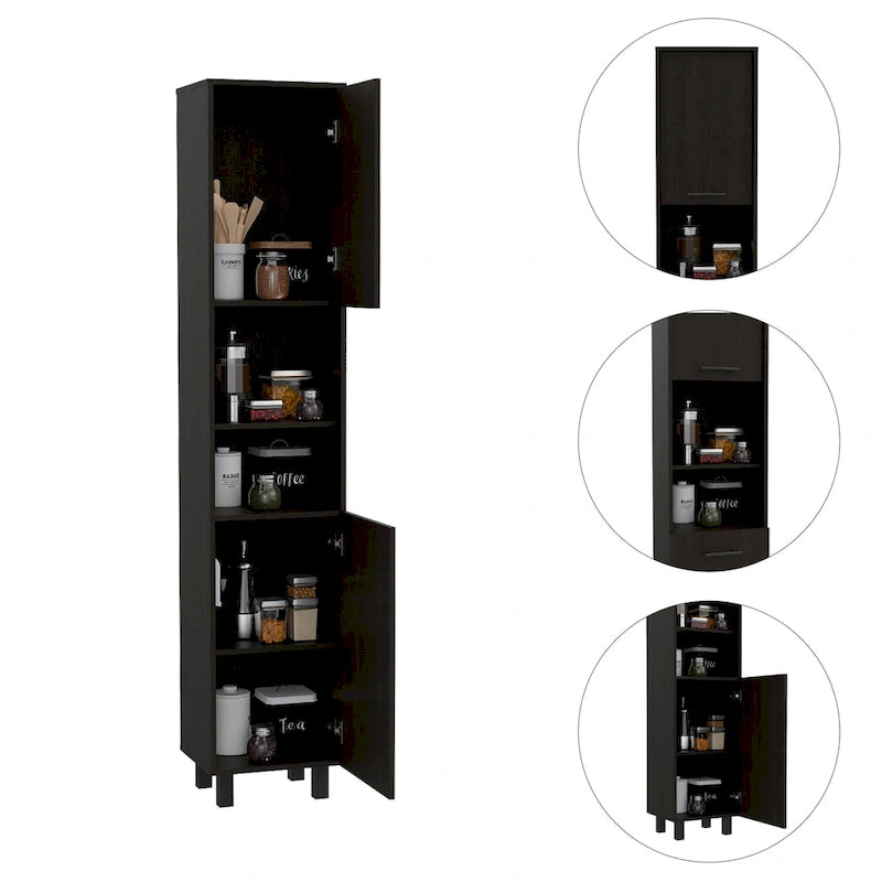 Pantry with 2 Cabinets and 2 Open Shelves, Aluminum Handles and Hinges