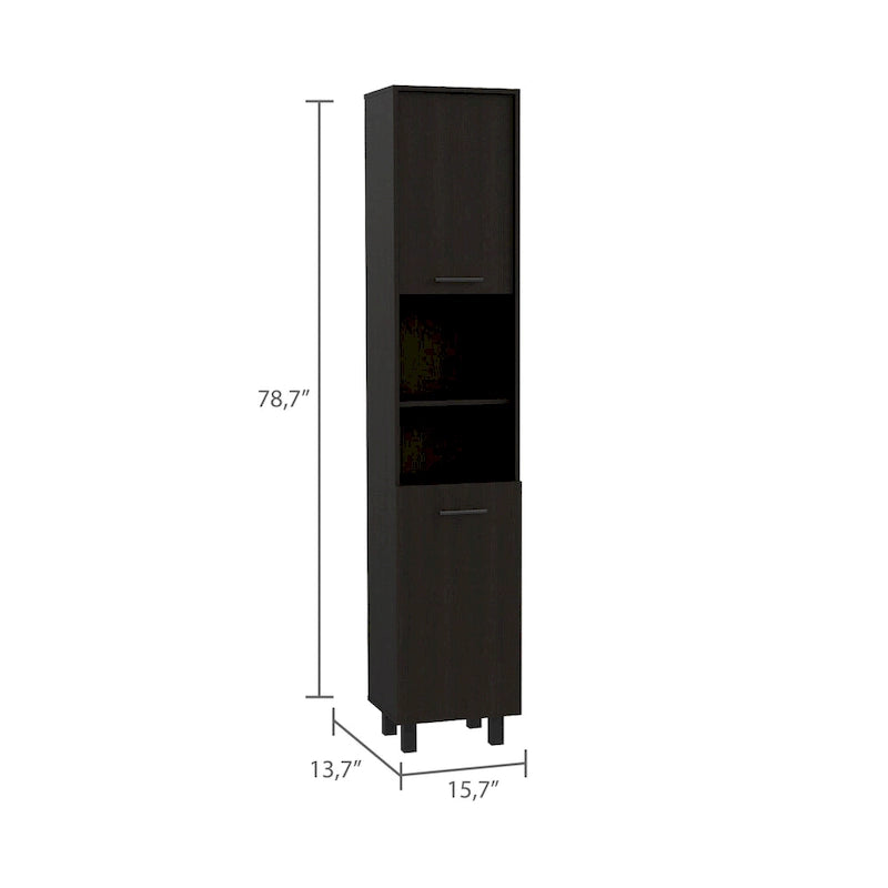 Pantry with 2 Cabinets and 2 Open Shelves, Aluminum Handles and Hinges