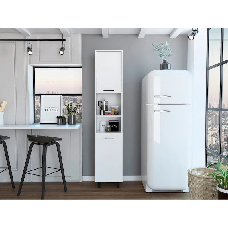 Pantry with 2 Cabinets and 2 Open Shelves, Aluminum Handles and Hinges