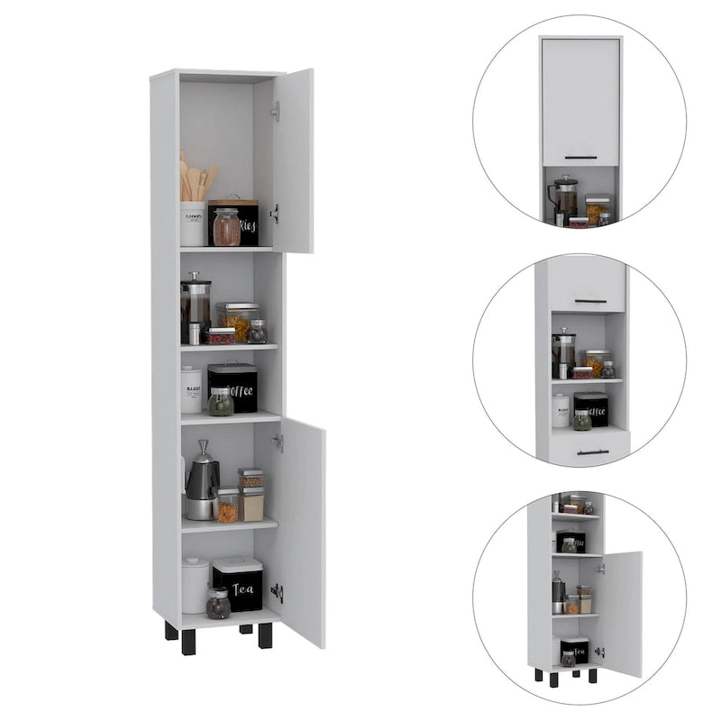 Pantry with 2 Cabinets and 2 Open Shelves, Aluminum Handles and Hinges
