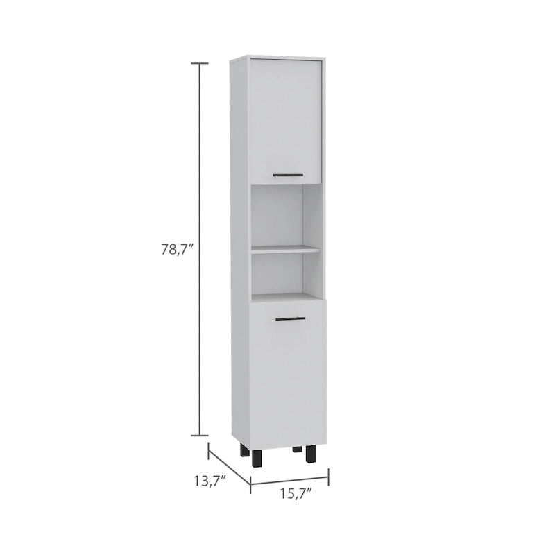 Pantry with 2 Cabinets and 2 Open Shelves, Aluminum Handles and Hinges