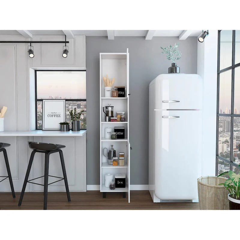 Pantry with 2 Cabinets and 2 Open Shelves, Aluminum Handles and Hinges
