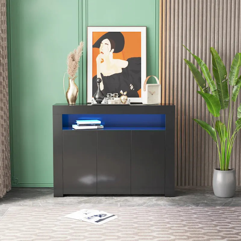 Sideboard Storage Cabinet with LED Light, 3 Doors