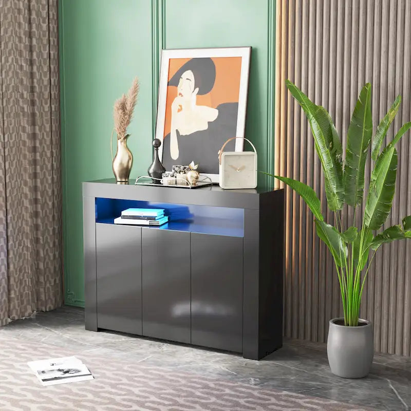 Sideboard Storage Cabinet with LED Light, 3 Doors